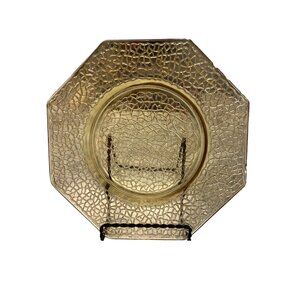 Vintage Amber Octagonal Crackle Glass Plate 7 In Fall Harvest Bed Butter